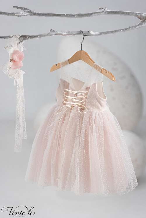 Bαπτιστικό φόρεμα ροζ πουά - Vinte li