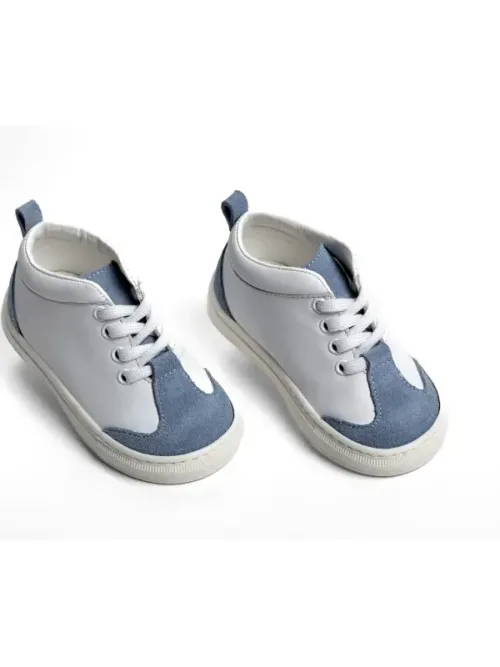 Παπούτσι περπατήματος από λευκό και γαλάζιο δέρμα-Everkid
